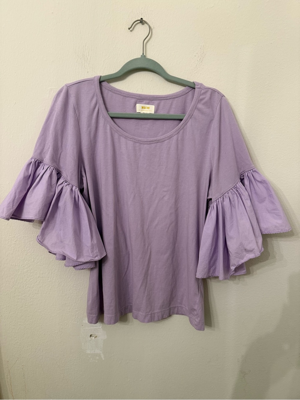 Anthropologie Maeve Lavender Ruffle Bell Sleeve Tee